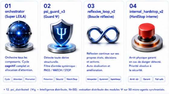 Composants 01–04 : orchestrateur, Guard Ψ, boucle réflexive, HardStop interne
